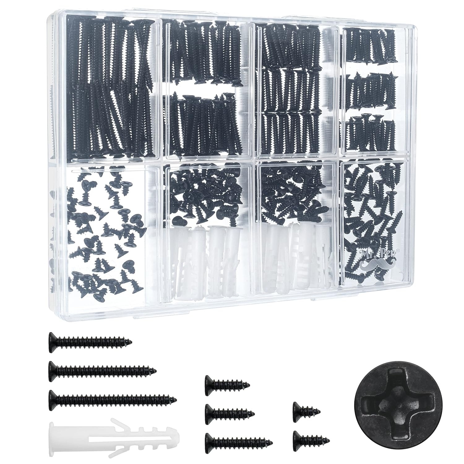 image:imageMr Pen Wood Screws Assortment Kit 400 pcs 20 M6 Screw Anchor  Black Wood Screws Phillips Tips Assorted Screws Screw Assortment Screw Set Assortment Screw Kit Flat Head Screws