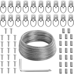 image:imageMr Pen Picture Hanging Kit 100 Feet Stainless Steel Braided Hanging Wire  20x D Ring Picture Hangers with Screws and 20x Aluminum Crimping Loop Sleeve for Canvas Paintings Photo Frames