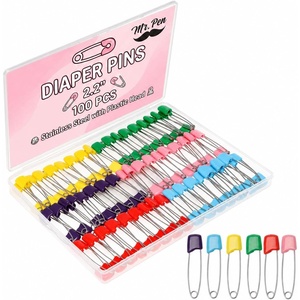 image:imageMr Pen Diaper Pins 22 100 pcs Stainless Steel Plastic Head  Nappy Pins with Safe Locking Closures for Crafts Colorful Laundry Pins