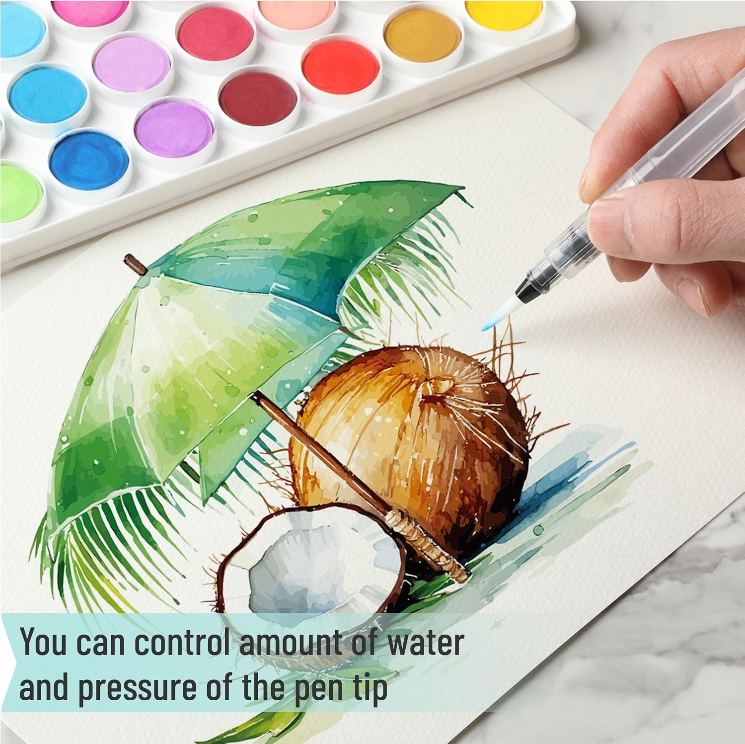 image:imageMr Pen Watercolor Brush Pens 12 pcs  6 x Point Tips and 6 x Flat Tips Styles Nylon Bristles Refillable Watercolor Pens for Acrylic Gouache Crayons