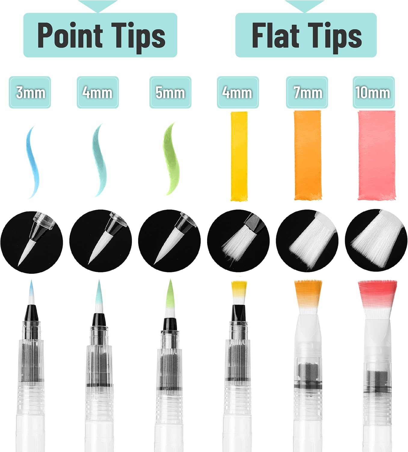 image:imageMr Pen Watercolor Brush Pens 12 pcs  6 x Point Tips and 6 x Flat Tips Styles Nylon Bristles Refillable Watercolor Pens for Acrylic Gouache Crayons