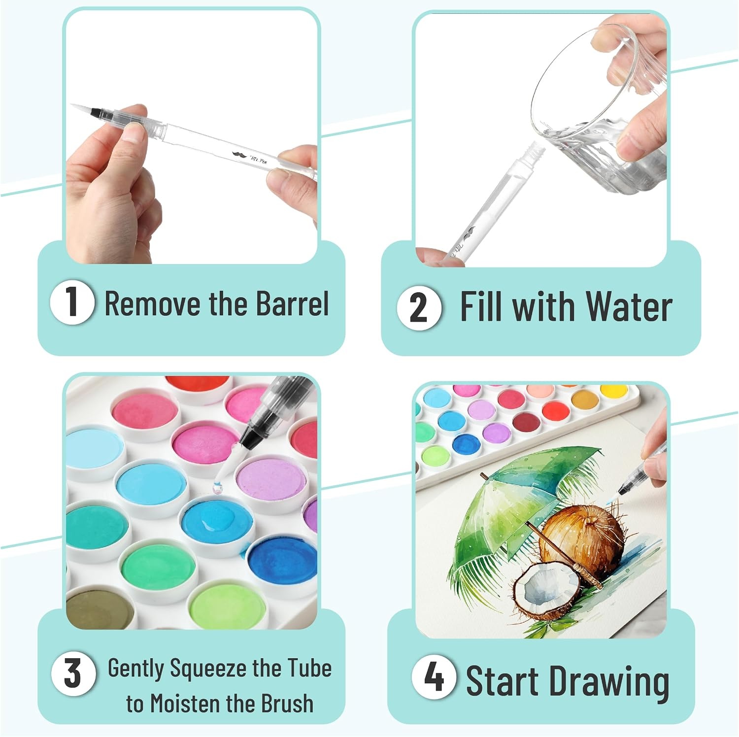 image:imageMr Pen Watercolor Brush Pens 12 pcs  6 x Point Tips and 6 x Flat Tips Styles Nylon Bristles Refillable Watercolor Pens for Acrylic Gouache Crayons