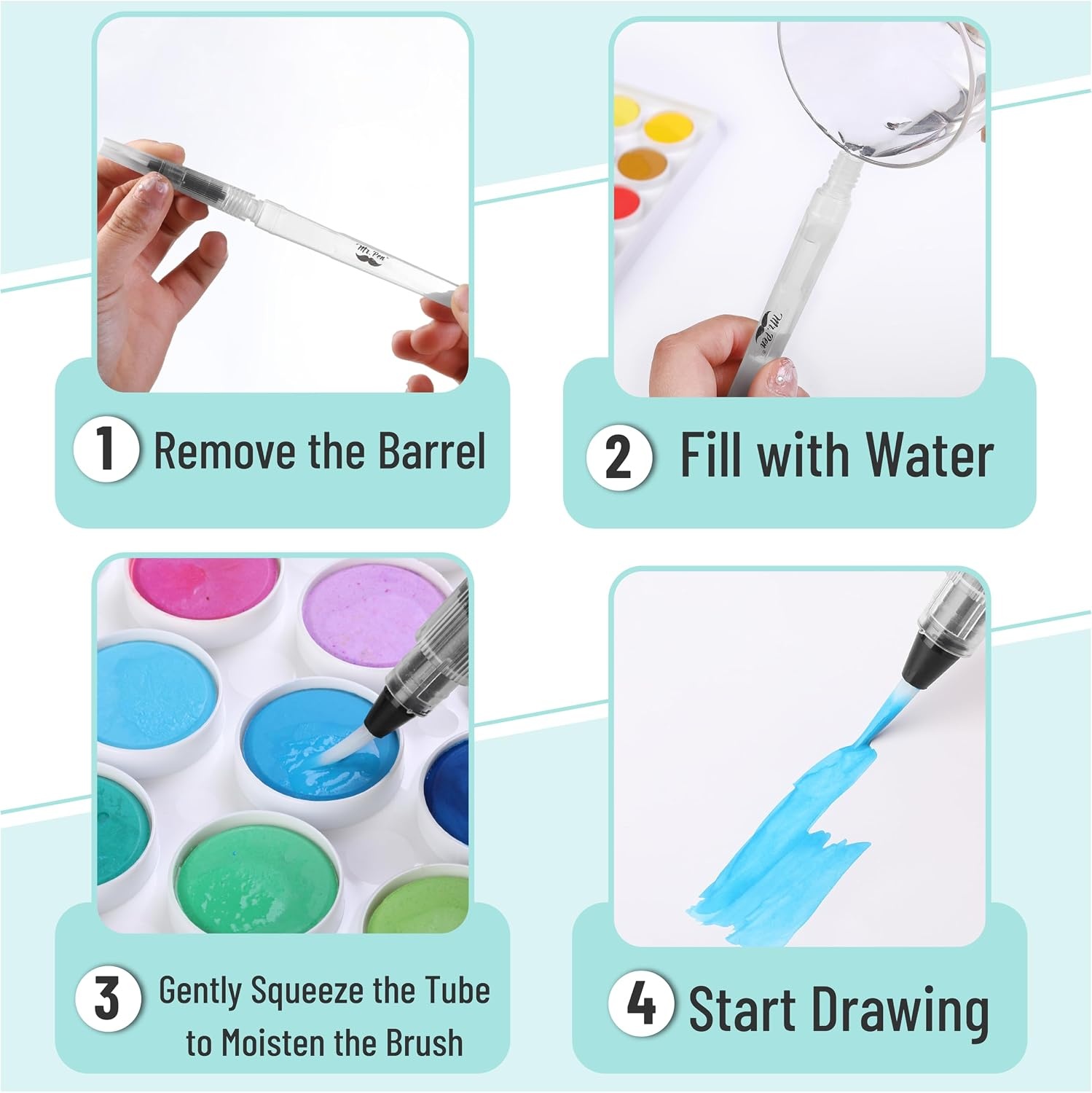 image:imageMr Pen Watercolor Brush Pens 3 pcs 3 x Point Tips Styles  Nylon Bristles Refillable Watercolor Pens for Acrylic Gouache Crayons Ideal for Artists Drawing Sketching