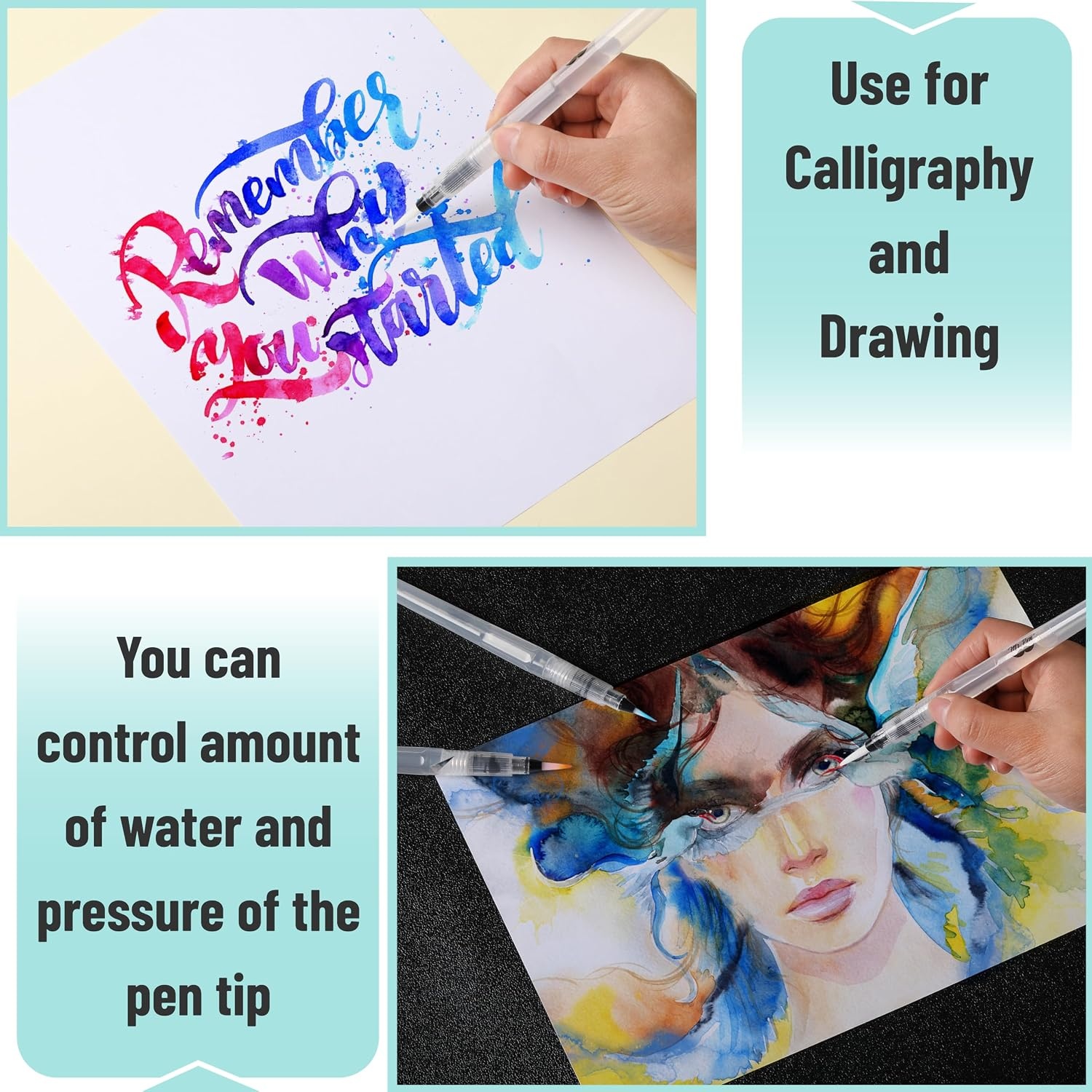 image:imageMr Pen Watercolor Brush Pens 3 pcs 3 x Point Tips Styles  Nylon Bristles Refillable Watercolor Pens for Acrylic Gouache Crayons Ideal for Artists Drawing Sketching