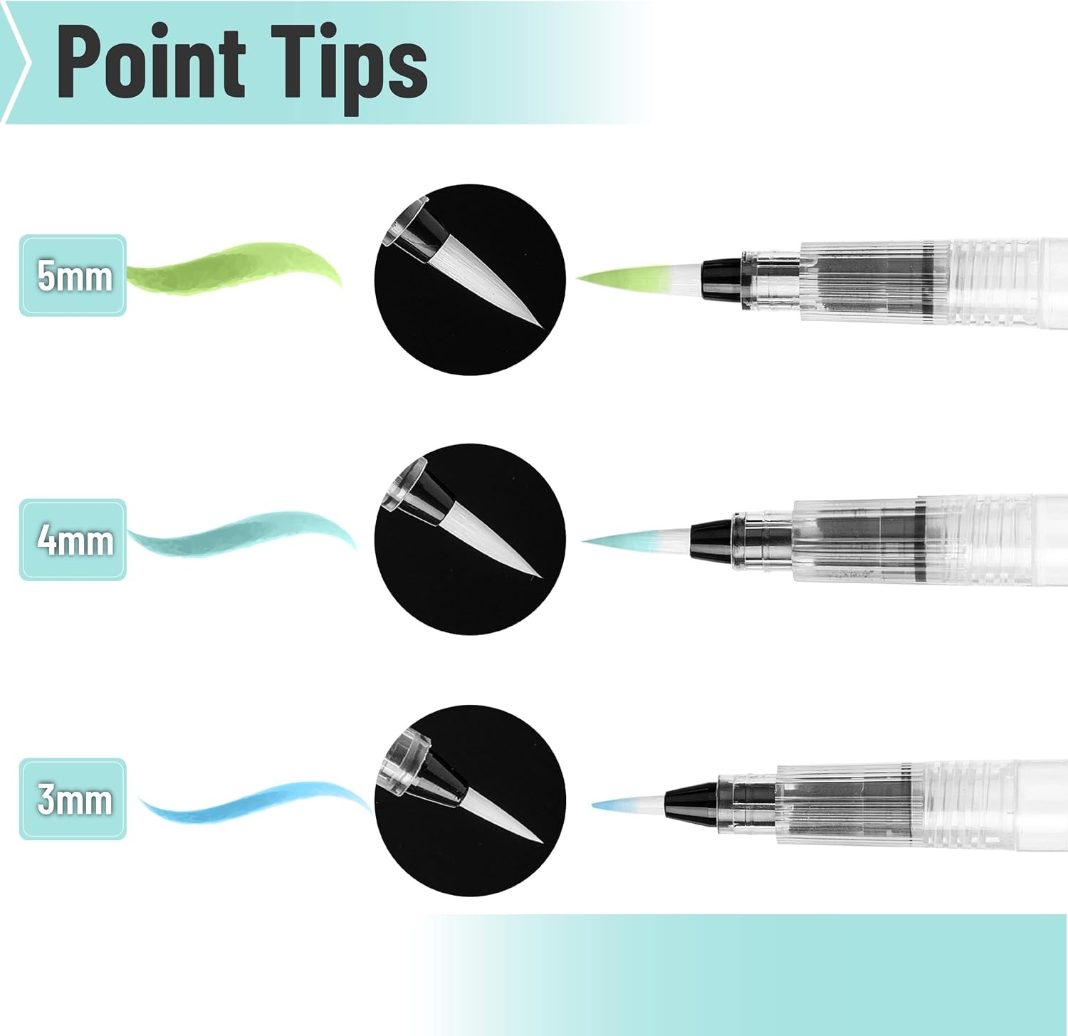 image:imageMr Pen Watercolor Brush Pens 3 pcs 3 x Point Tips Styles  Nylon Bristles Refillable Watercolor Pens for Acrylic Gouache Crayons Ideal for Artists Drawing Sketching