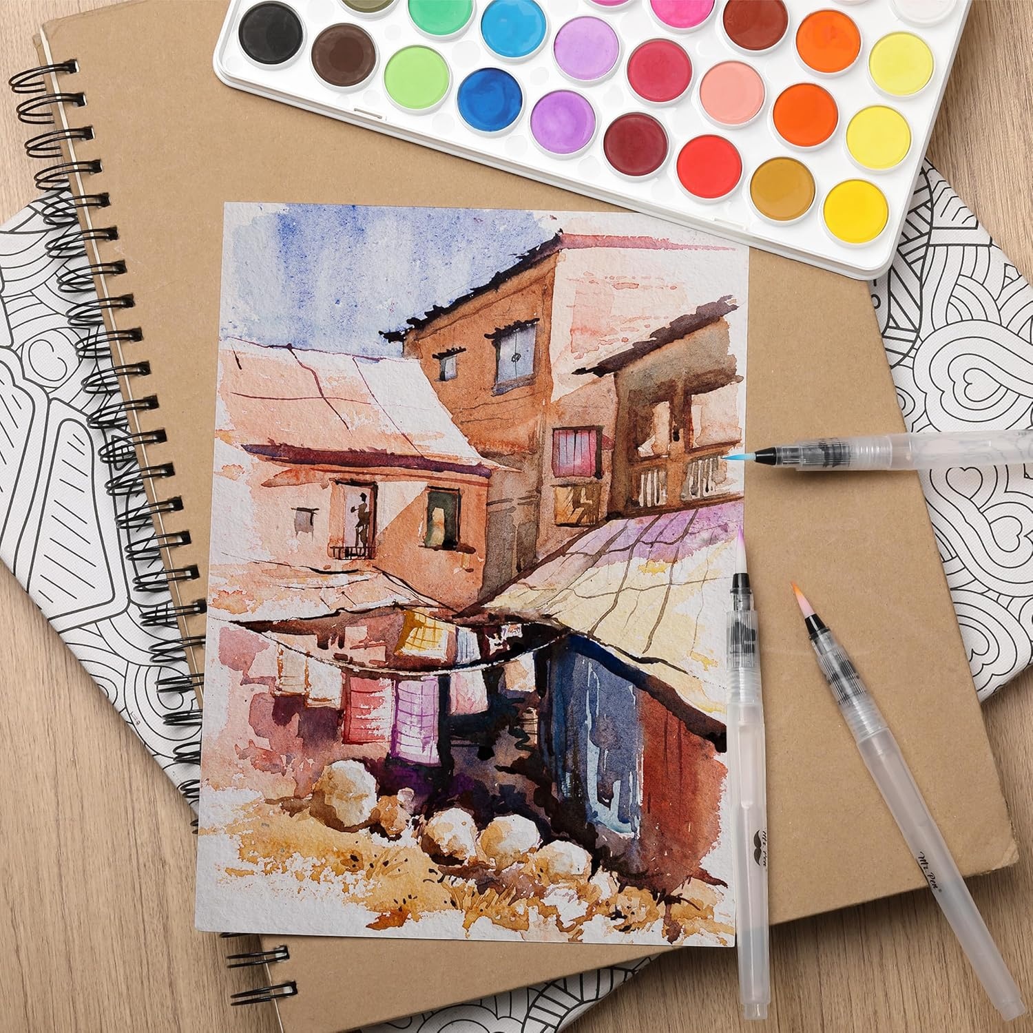 image:imageMr Pen Watercolor Brush Pens 3 pcs 3 x Point Tips Styles  Nylon Bristles Refillable Watercolor Pens for Acrylic Gouache Crayons Ideal for Artists Drawing Sketching