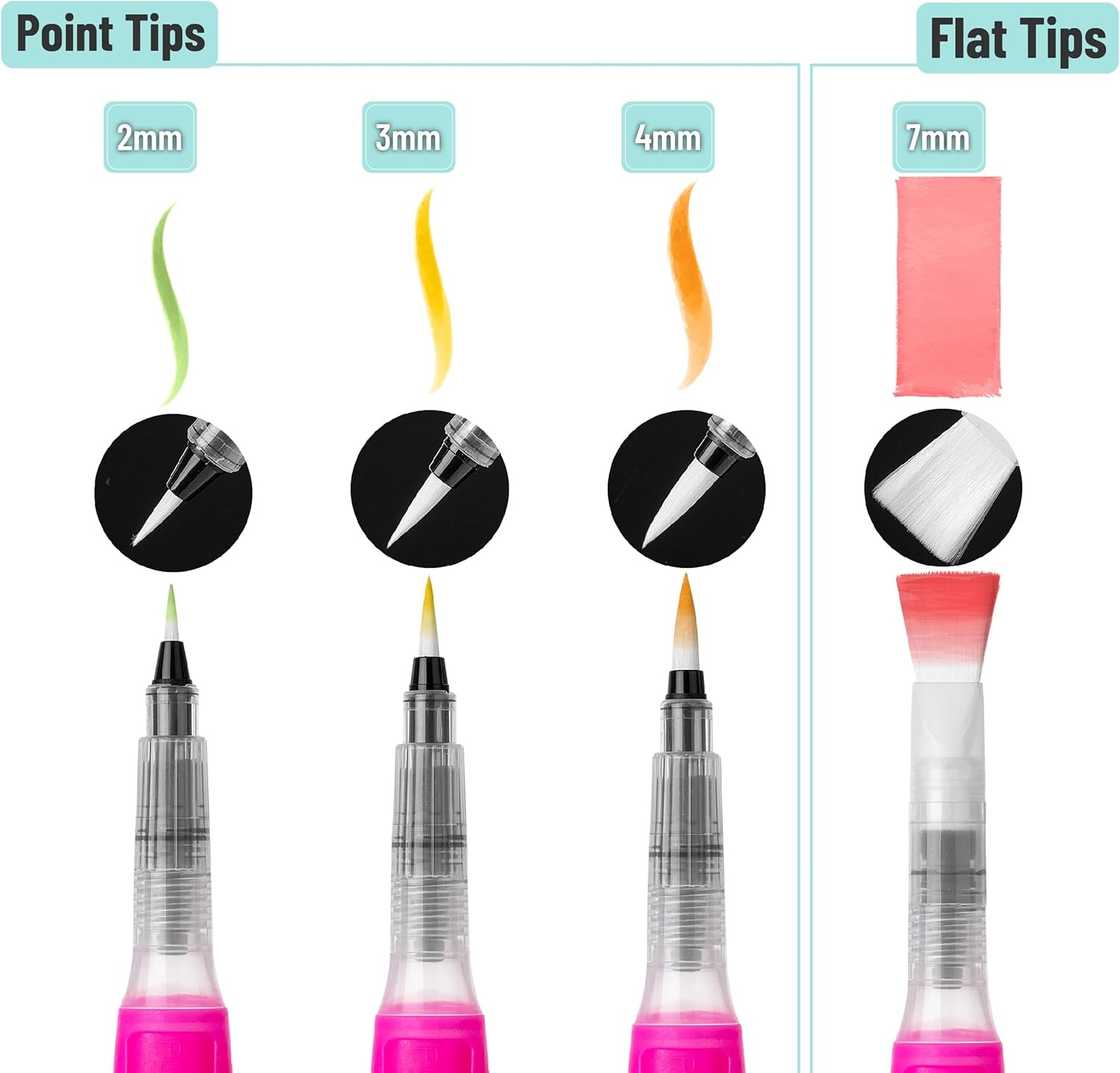 image:imageMr Pen Watercolor Brush Pens 4 pcs 3 x Point Tips and Flat Tips Styles  Large Nylon Bristles Refillable Watercolor Pens for Acrylic Gouache Crayons Ideal for Artists Drawing Sketching