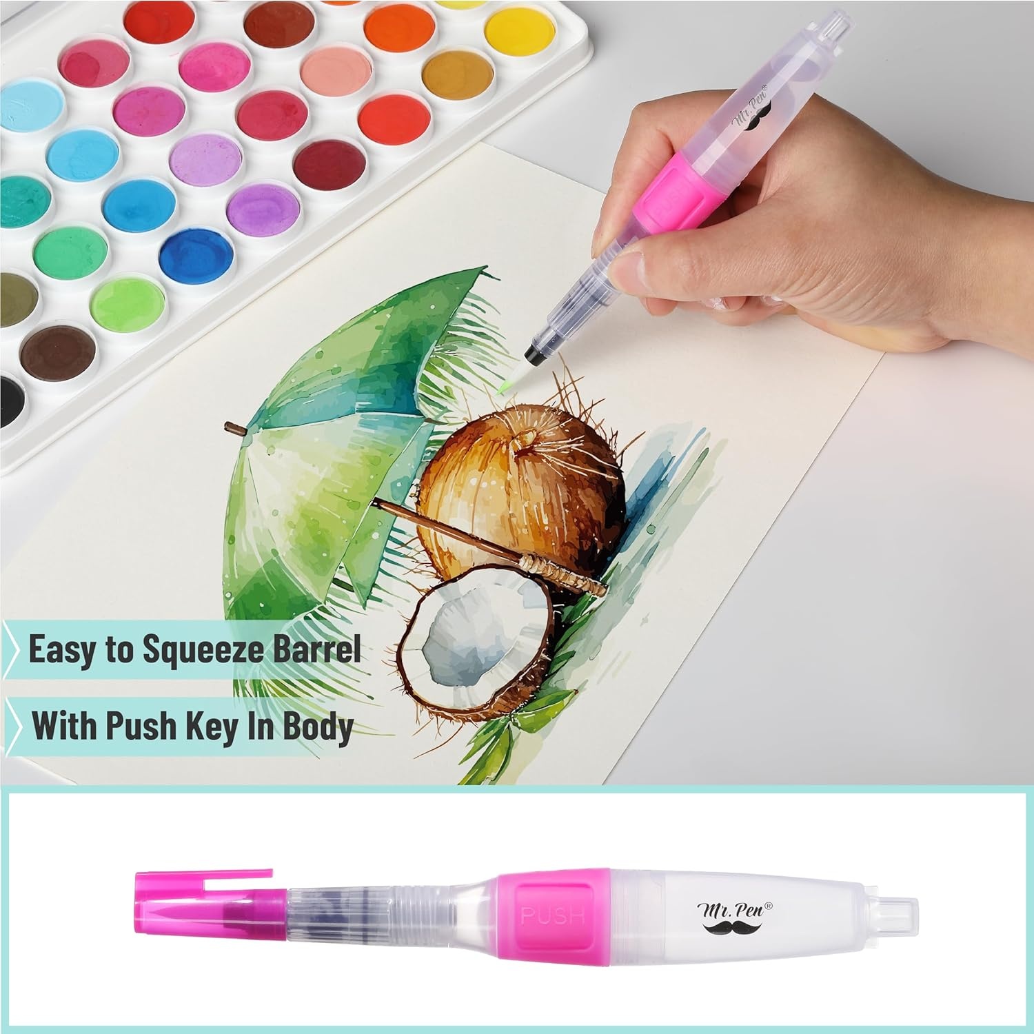image:imageMr Pen Watercolor Brush Pens 4 pcs 3 x Point Tips and Flat Tips Styles  Large Nylon Bristles Refillable Watercolor Pens for Acrylic Gouache Crayons Ideal for Artists Drawing Sketching