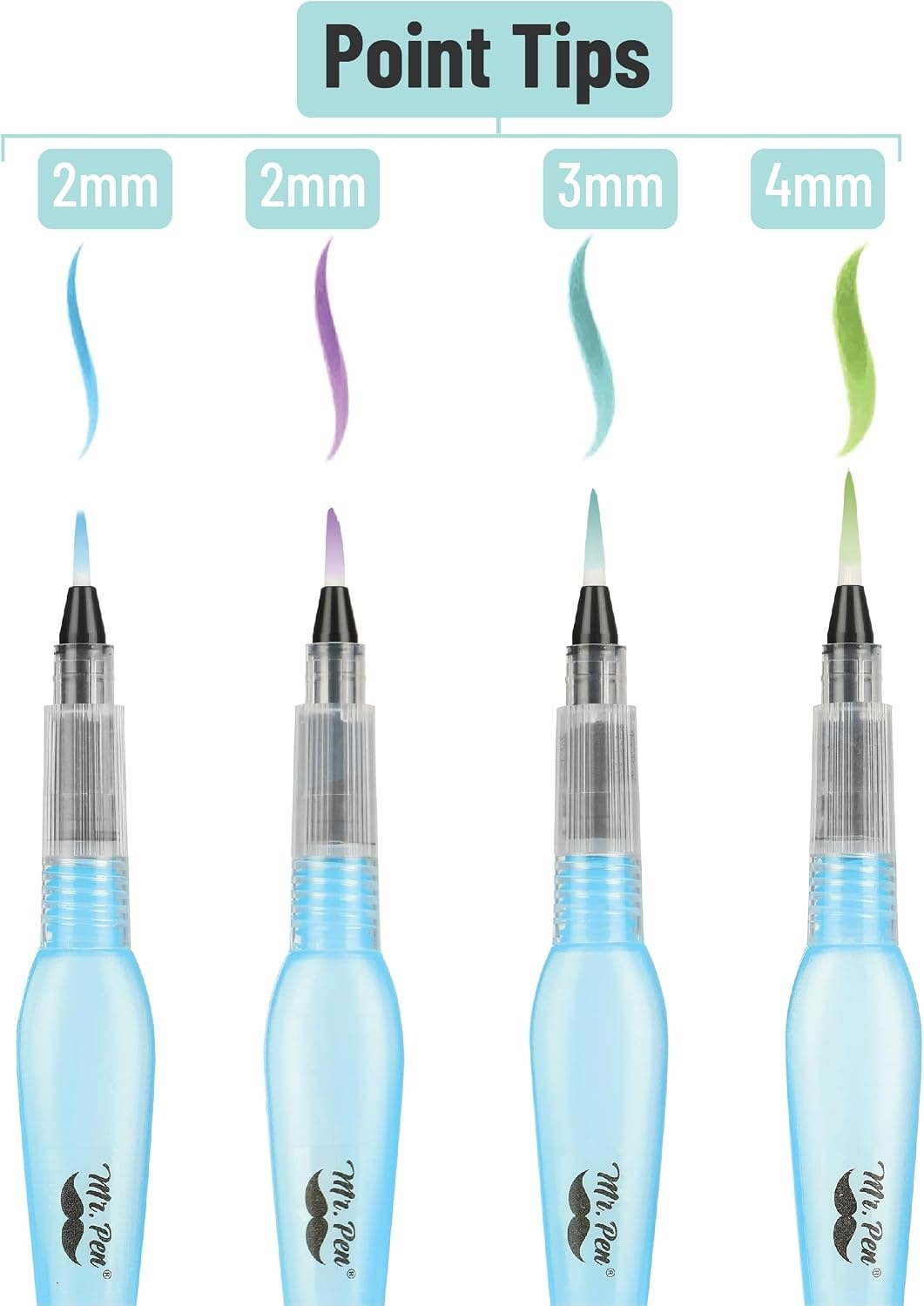 image:imageMr Pen Watercolor Brush Pens 4 pcs 4 x Point Tips Blue Set Large  Nylon Bristles Refillable Watercolor Pens for Acrylic Gouache Crayons Ideal for Artists Drawing Sketching