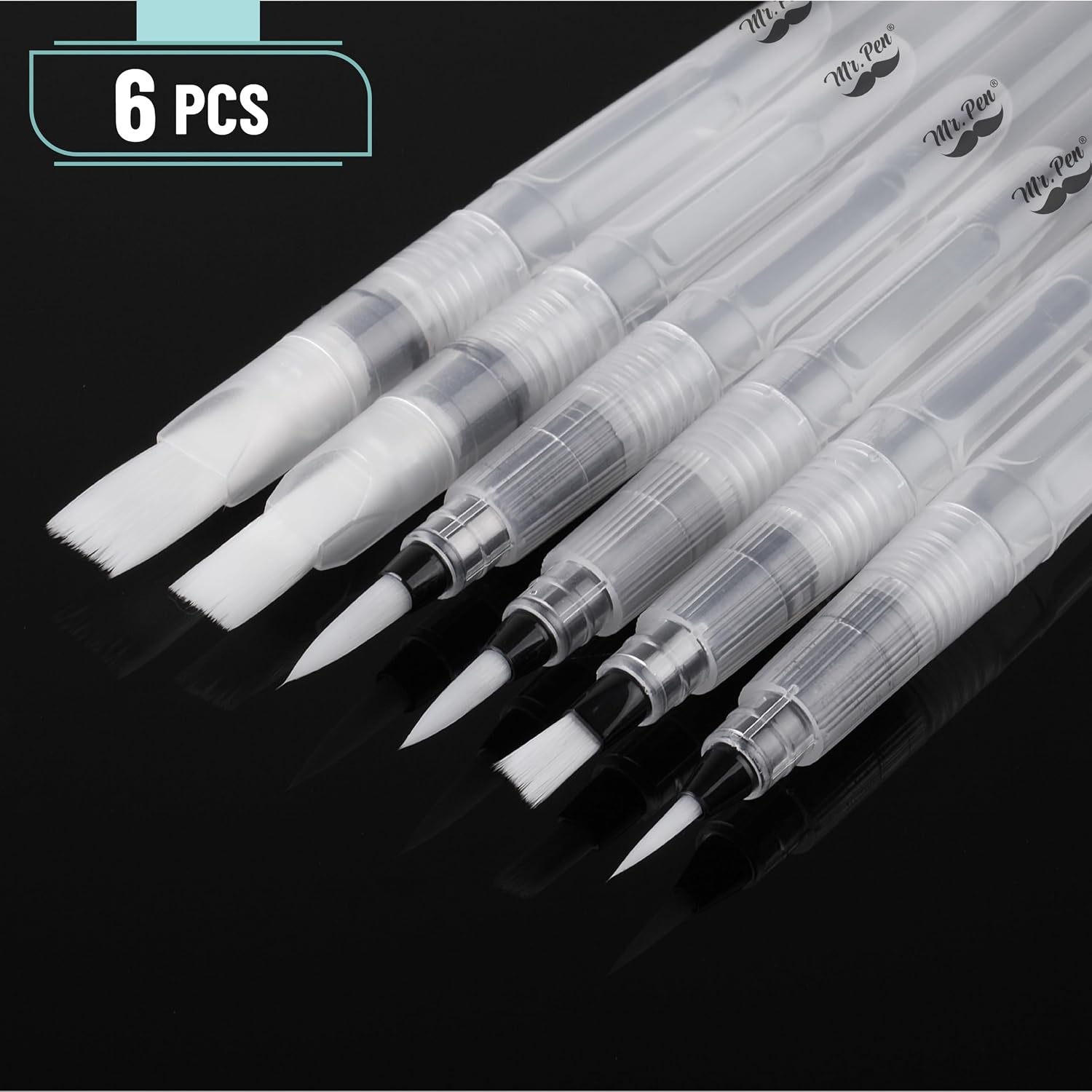 image:imageMr Pen Watercolor Brush Pens 6 pcs  3 x Point Tips and 3 x Flat Tips Styles Nylon Bristles Refillable Watercolor Pens for Acrylic Gouache CrayonsLarge