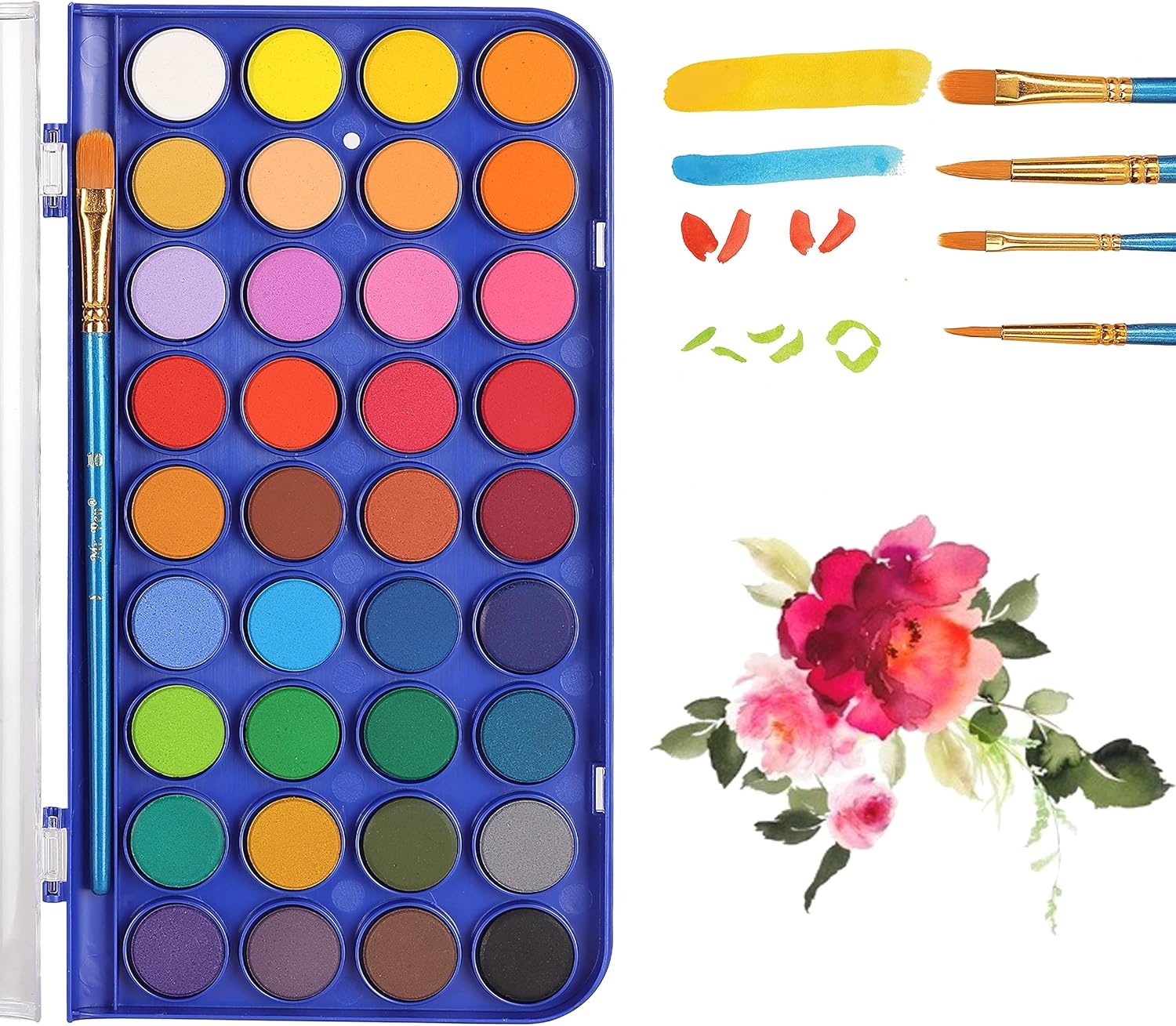 image:imageMr Pen Watercolor Paint Set 36 Colors  Watercolor Paints with 4 Brushes and Palette Watercolor Paint Portable Watercolor Set