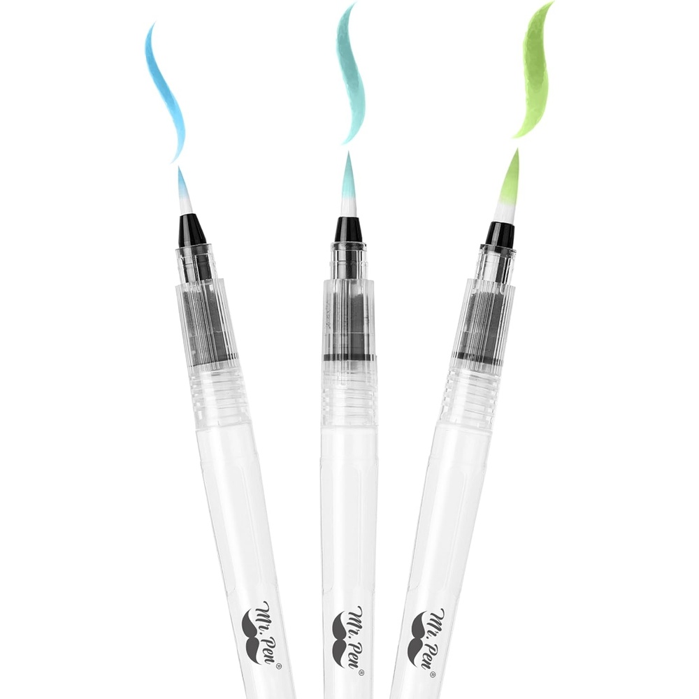 image:imageMr Pen Watercolor Brush Pens 3 pcs 3 x Point Tips Styles  Nylon Bristles Refillable Watercolor Pens for Acrylic Gouache Crayons Ideal for Artists Drawing Sketching