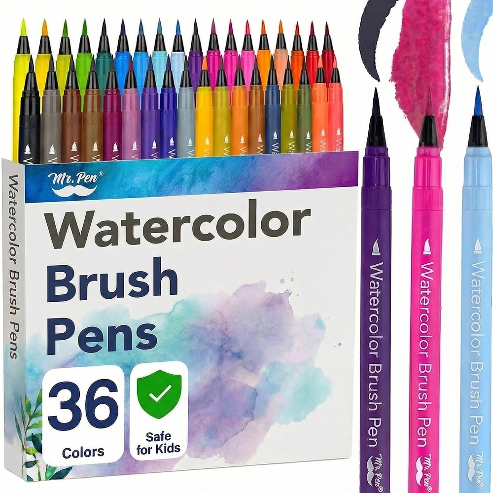 image:imageMr Pen Watercolor Brush Pens 36 Pack Blendable Art Markers  NonToxic Smooth Color Pens for Calligraphy Coloring Pros amp Beginners