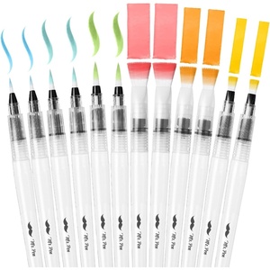 image:imageMr Pen Watercolor Brush Pens 12 pcs  6 x Point Tips and 6 x Flat Tips Styles Nylon Bristles Refillable Watercolor Pens for Acrylic Gouache Crayons