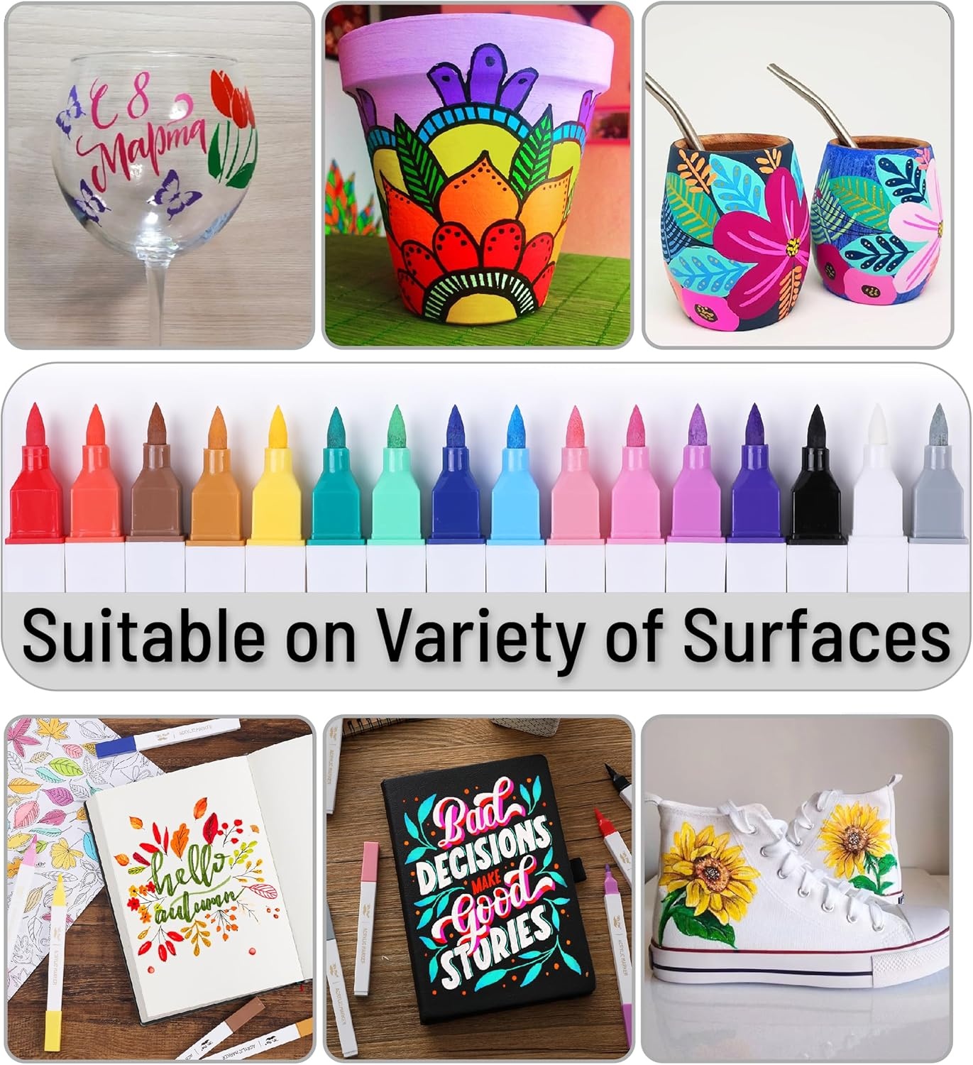 image:imageMr Pen Acrylic Paint Markers 16 pcs Vibrant Color Brush Tip Set