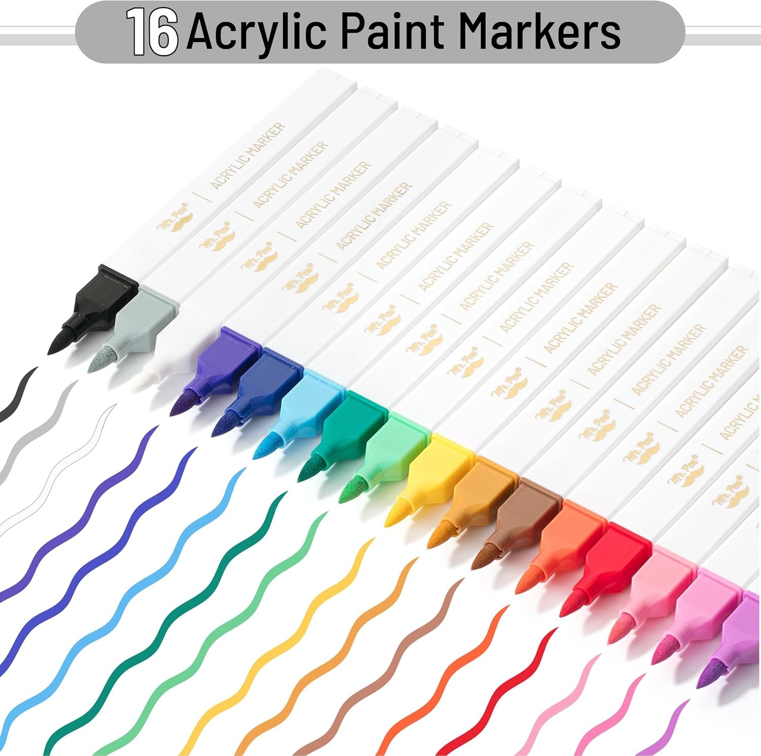 image:imageMr Pen Acrylic Paint Markers 16 pcs Vibrant Color Brush Tip Set