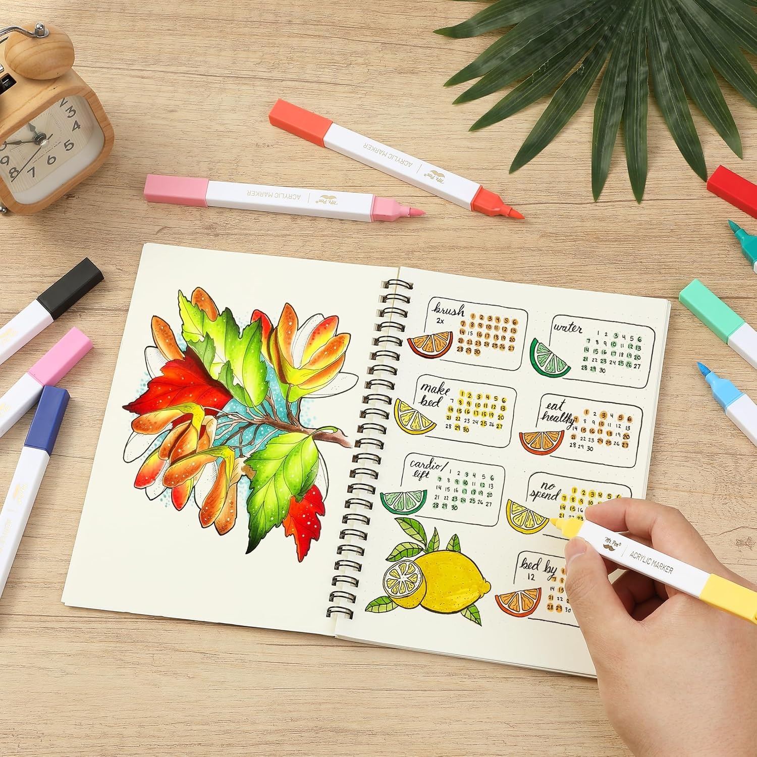 image:imageMr Pen Acrylic Paint Markers 16 pcs Vibrant Color Brush Tip Set