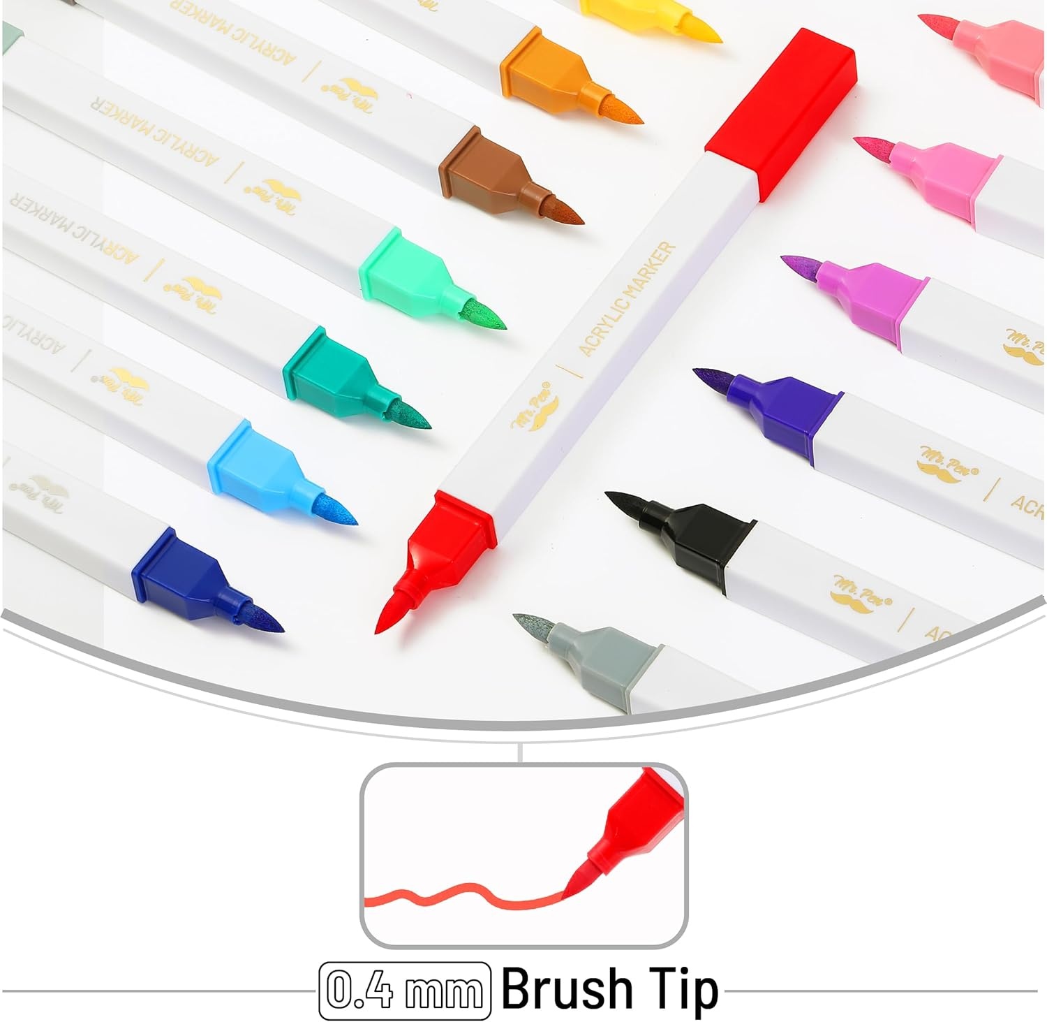 image:imageMr Pen Acrylic Paint Markers 16 pcs Vibrant Color Brush Tip Set
