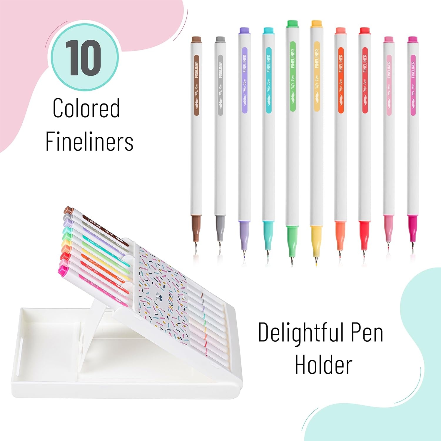 image:imageMr Pen Colored Fineliner Pens with Stand 10 Pack Fine Point  Smooth Bible Journaling Pens for Detailed Drawing NoteTaking Coloring Sketching Planning amp Art Projects School Supplies