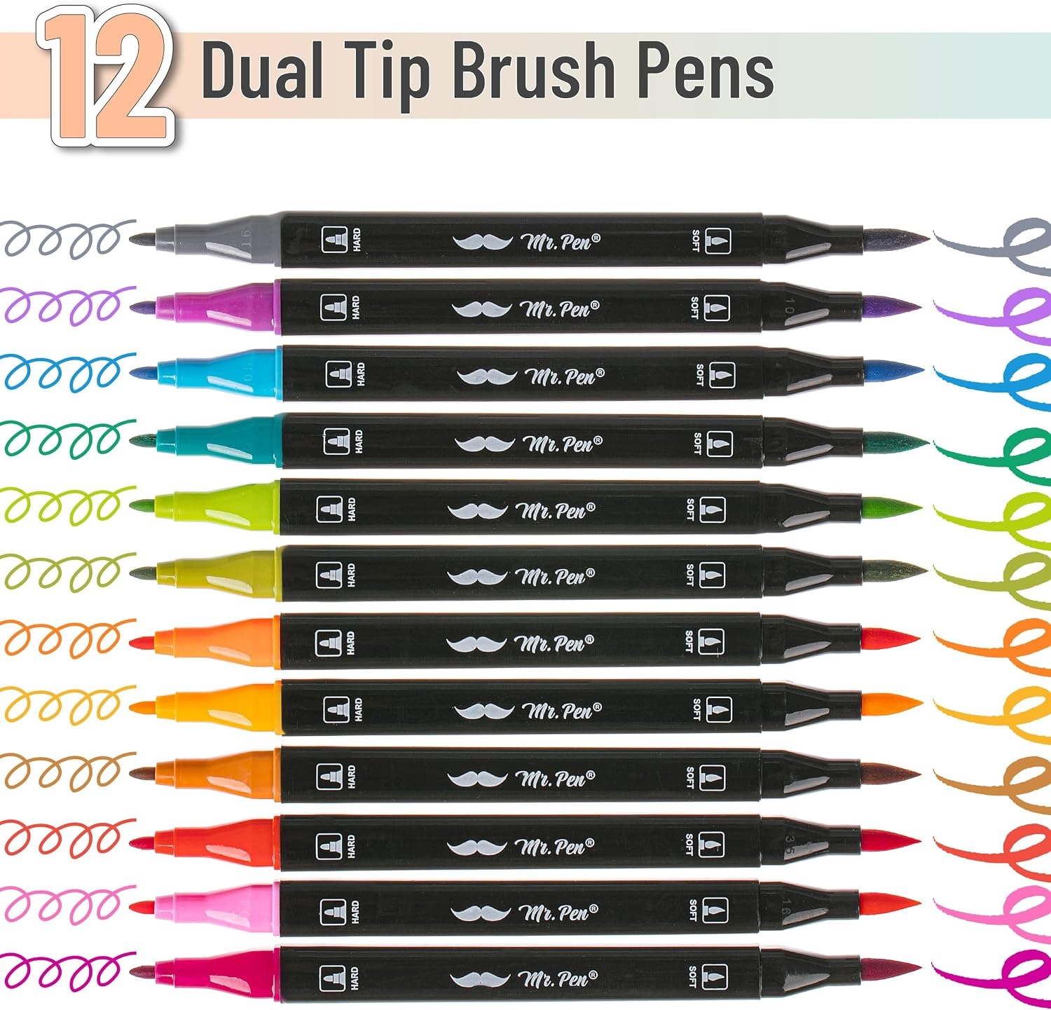image:imageMr Pen Dual Tip Brush Pens 12 pcs Vibrant Colors  Brush and Fine Tip Marker Dual Tip Markers Art Markers for Adults
