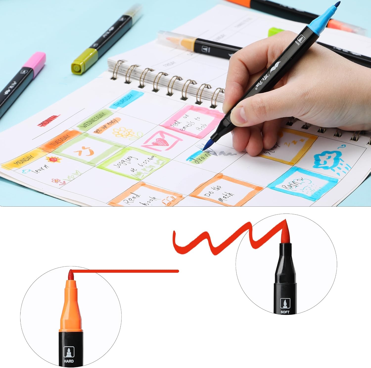 image:imageMr Pen Dual Tip Brush Pens 12 pcs Vibrant Colors  Brush and Fine Tip Marker Dual Tip Markers Art Markers for Adults