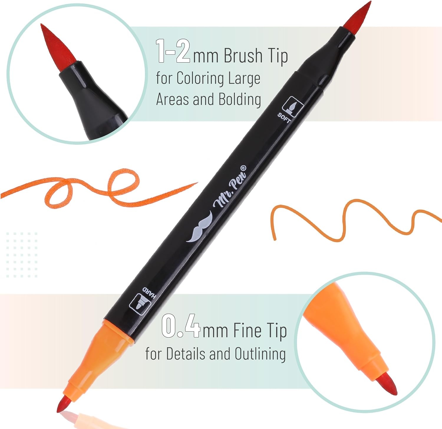 image:imageMr Pen Dual Tip Brush Pens 12 pcs Vibrant Colors  Brush and Fine Tip Marker Dual Tip Markers Art Markers for Adults