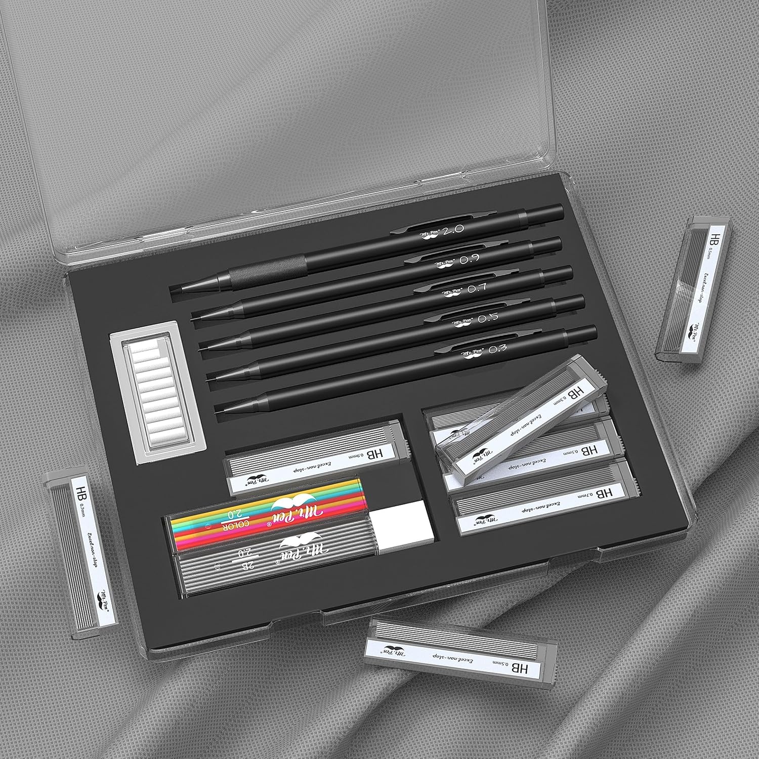 image:imageMr Pen Metal Mechanical Pencil Set with Lead Refills amp Erasers 5 Pack  5 Sizes 03 05 07 09 amp 2mm 6x Tubes HB 2B amp Colored Lead Refills for School Supplies Note Taking Fathers Day Gift5 Count Pack of 1