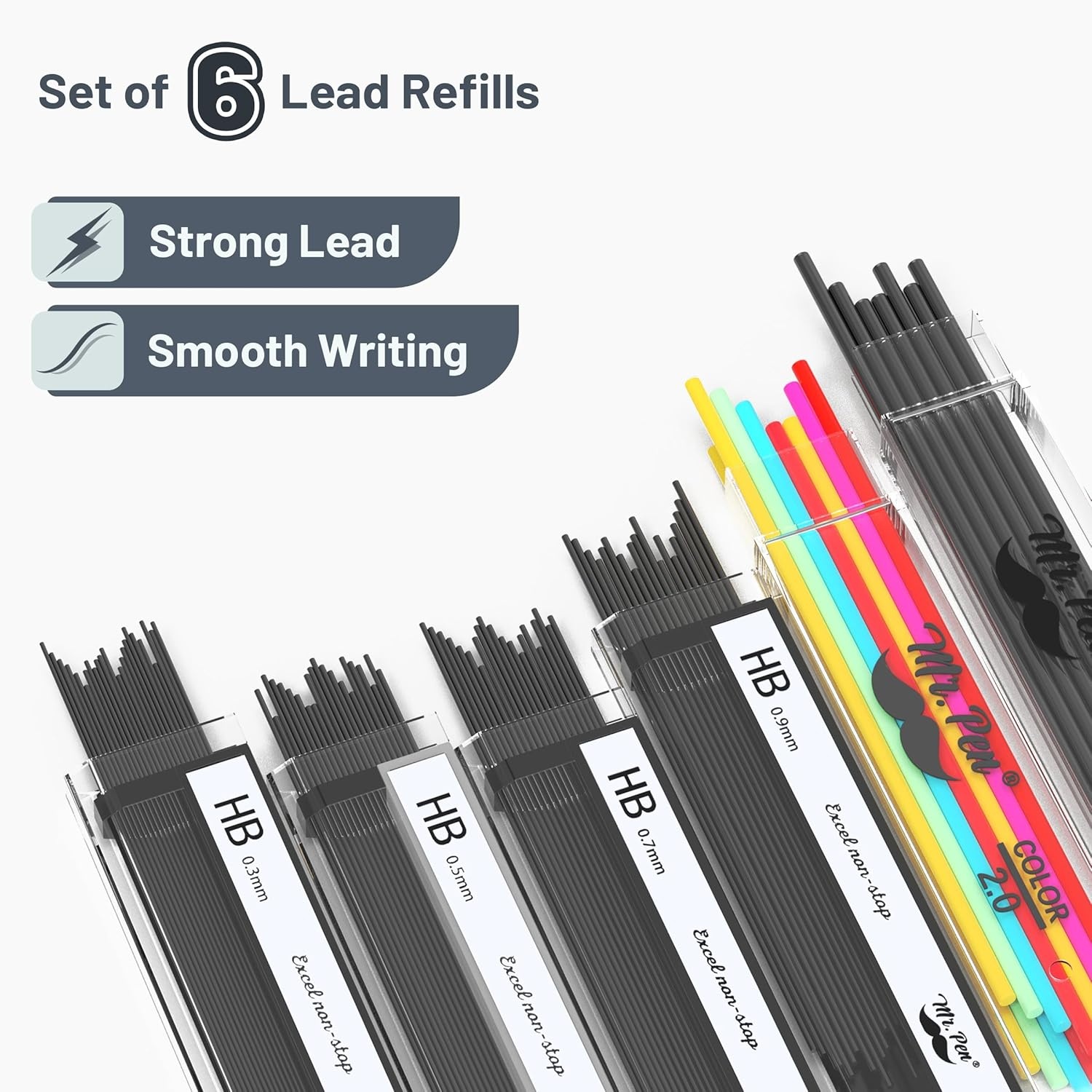 image:imageMr Pen Metal Mechanical Pencil Set with Lead Refills amp Erasers 5 Pack  5 Sizes 03 05 07 09 amp 2mm 6x Tubes HB 2B amp Colored Lead Refills for School Supplies Note Taking Fathers Day Gift5 Count Pack of 1