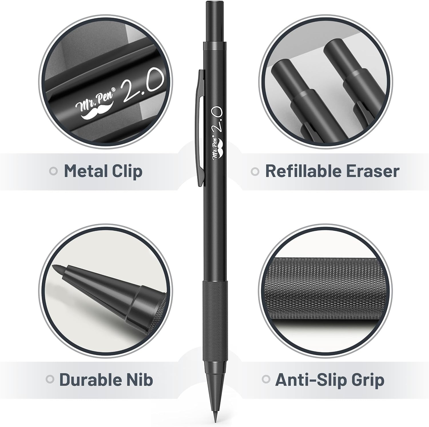 image:imageMr Pen Metal Mechanical Pencil Set with Lead Refills amp Erasers 5 Pack  5 Sizes 03 05 07 09 amp 2mm 6x Tubes HB 2B amp Colored Lead Refills for School Supplies Note Taking Fathers Day Gift5 Count Pack of 1
