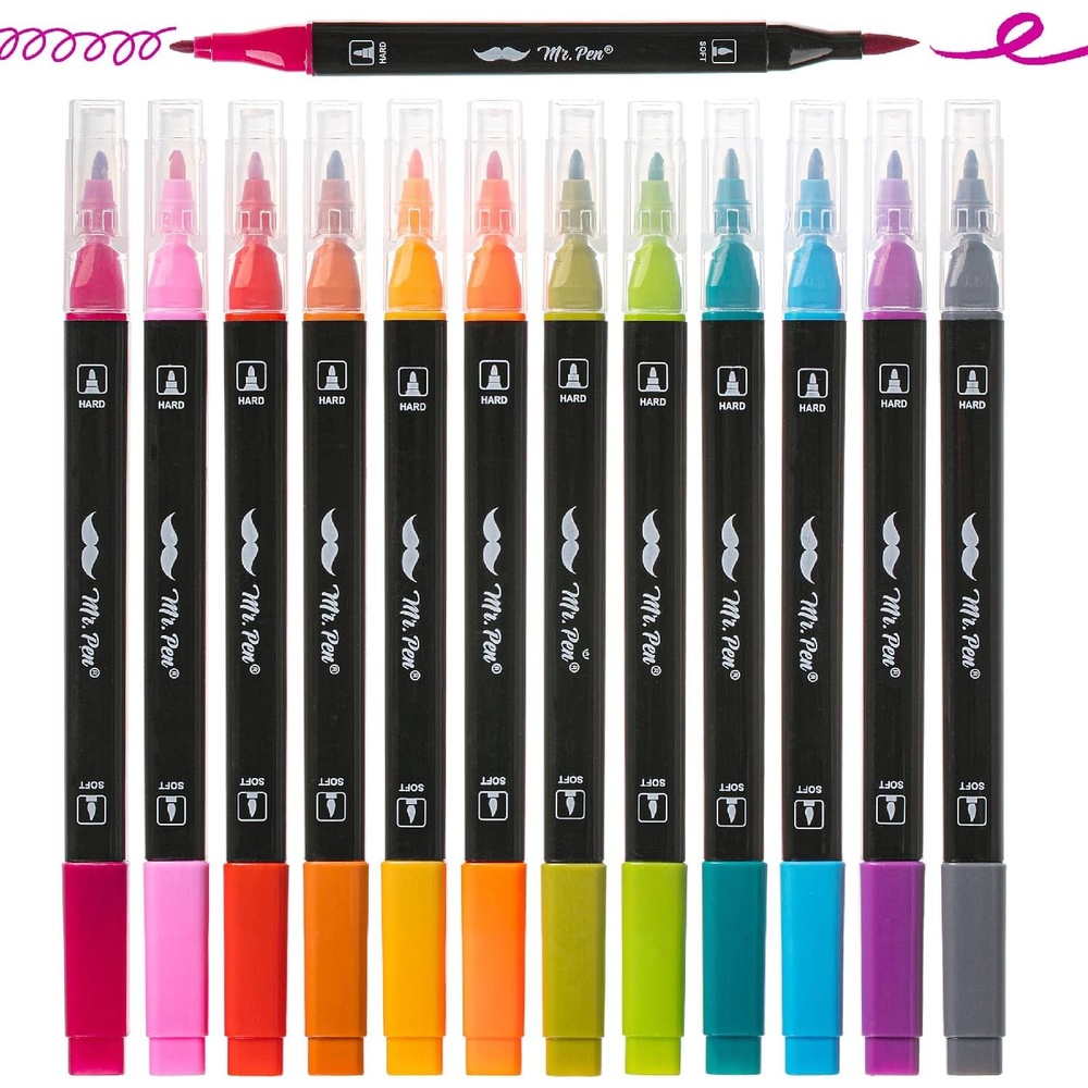 image:imageMr Pen Dual Tip Brush Pens 12 pcs Vibrant Colors  Brush and Fine Tip Marker Dual Tip Markers Art Markers for Adults