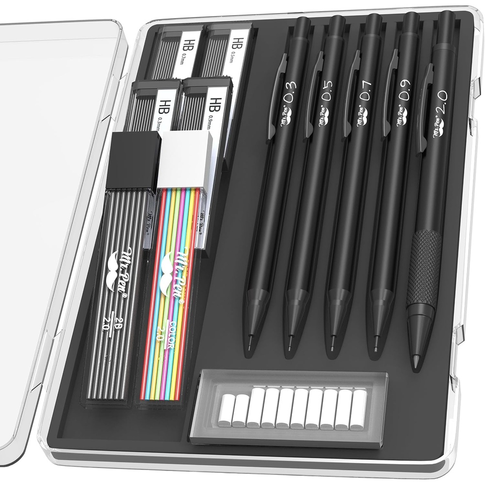 image:imageMr Pen Metal Mechanical Pencil Set with Lead Refills amp Erasers 5 Pack  5 Sizes 03 05 07 09 amp 2mm 6x Tubes HB 2B amp Colored Lead Refills for School Supplies Note Taking Fathers Day Gift5 Count Pack of 1