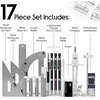 image:imageMr Pen Professional Geometry Set 17 pcs Metal Compass  Mechanical Pencils Rulers Protractor amp Set Squares Lead Refills Extra Screws amp Needles Drafting Kit for Math