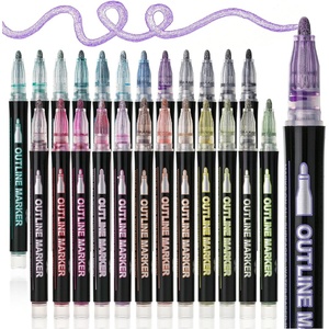 image:imageMr Pen Double Line Outline Markers 10 Pack Metallic Colors  Squiggles Shimmer Outline Pens Craft Markers for Drawing Doodling Card Making and DIY Projects24 Pack