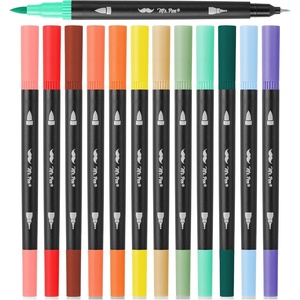 image:imageMr Pen Dual Tip Brush Pens 12 pcs Muted Colors  Fine amp Brush Tip Markers for Adult Coloring Markers for AdultsMorandi  Vintage