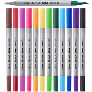 image:imageMr Pen Dual Tip Brush Pens 12 pcs Muted Colors  Fine amp Brush Tip Markers for Adult Coloring Markers for AdultsVibrant