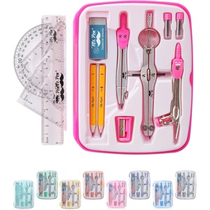 image:imageMr Pen Geometry Set 13 pcs 3 Metal Compasses Protractor 6 Ruler  45 amp 3060 Set Squares Pencils Lead Refills Sharpener amp Eraser for Math Drafting amp Classroom UsePink