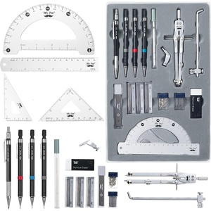 image:imageMr Pen Professional Geometry Set 17 pcs Metal Compass  Mechanical Pencils Rulers Protractor amp Set Squares Lead Refills Extra Screws amp Needles Drafting Kit for Math