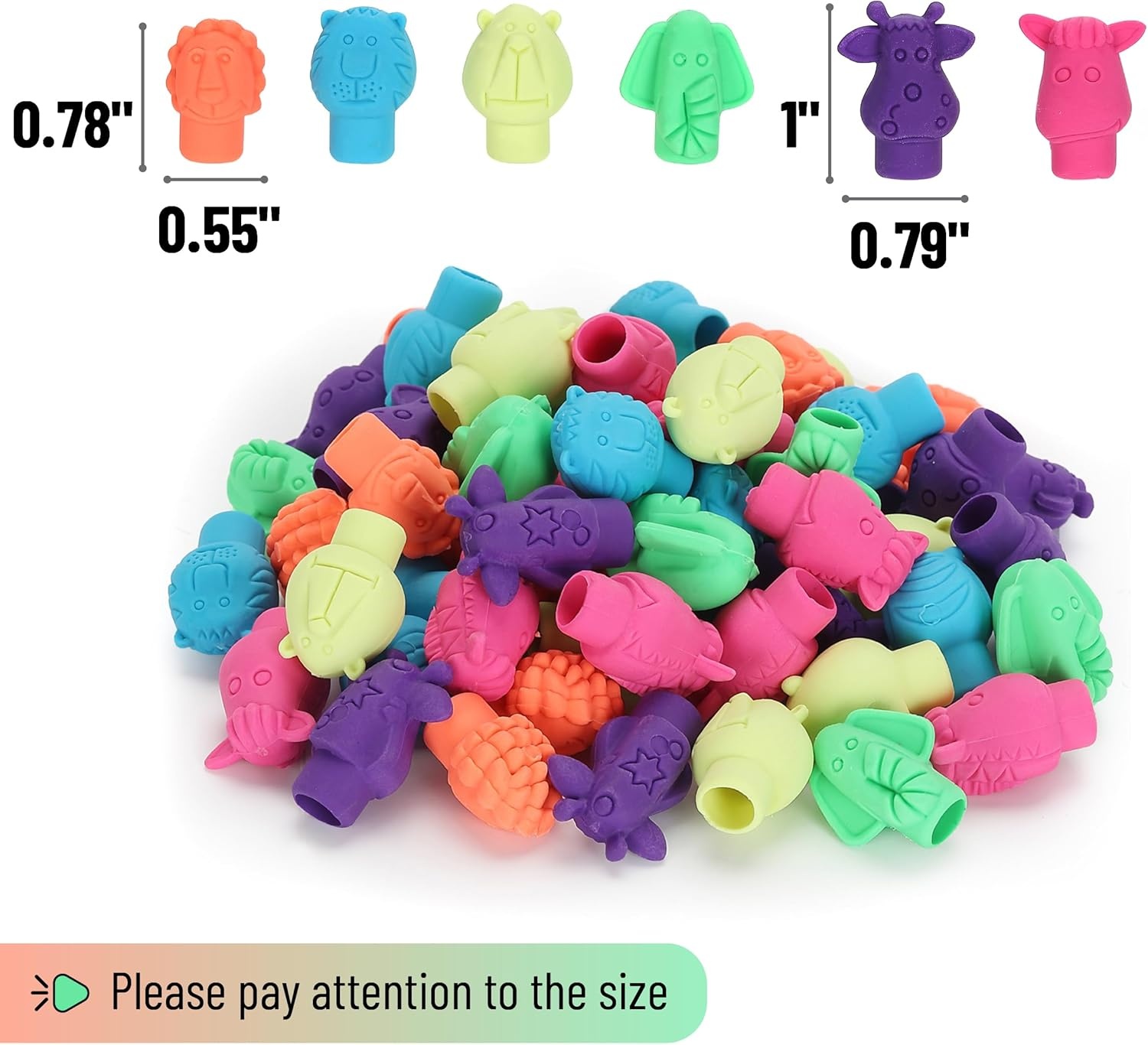 image:imageMr Pen Animal Pencil Top Eraser 60 Pack 6 Assorted Styles  Colorful Cute Animal Designs LatexFree NonToxic Cap Pencil Erasers for Kids TeachersAssorted