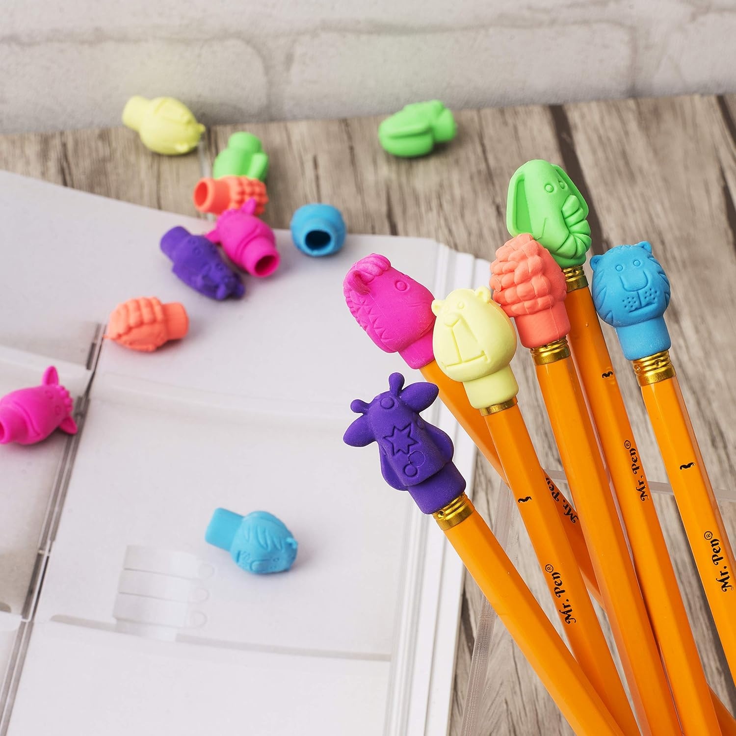 image:imageMr Pen Animal Pencil Top Eraser 60 Pack 6 Assorted Styles  Colorful Cute Animal Designs LatexFree NonToxic Cap Pencil Erasers for Kids TeachersAssorted