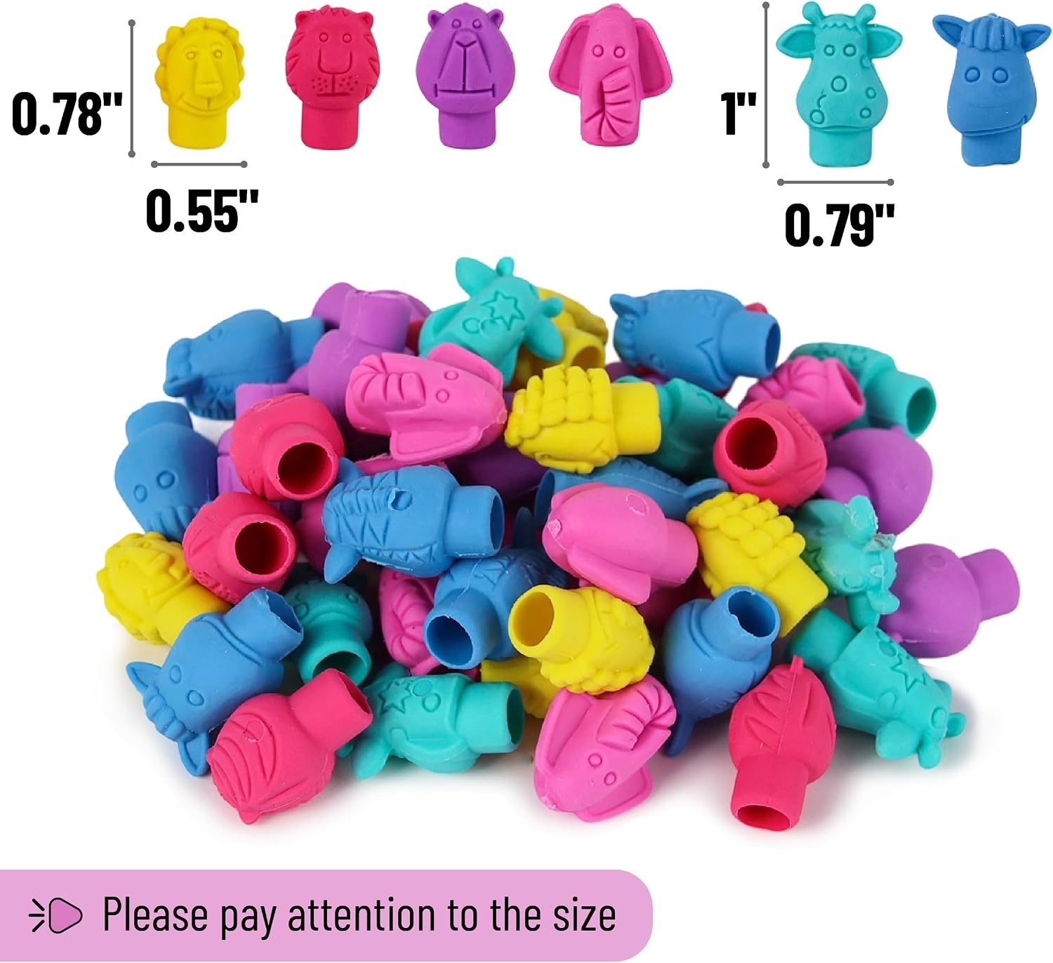image:imageMr Pen Animal Pencil Top Eraser 60 Pack 6 Assorted Styles  Colorful Cute Animal Designs LatexFree NonToxic Cap Pencil Erasers for Kids TeachersCandy