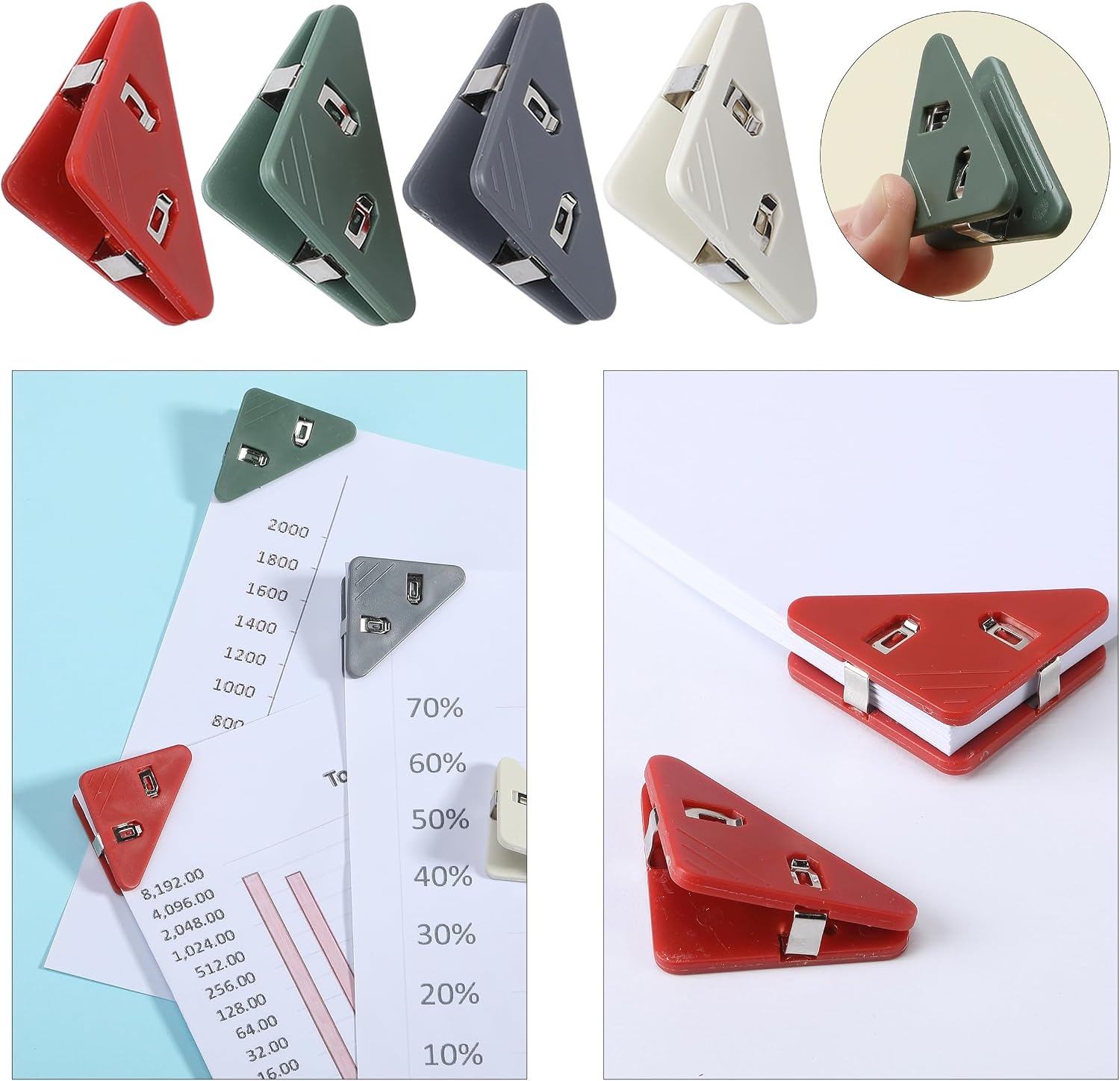 image:imageMr Pen Corner Paper Clips 20Pack 4 Colors Triangular File Corner Clip