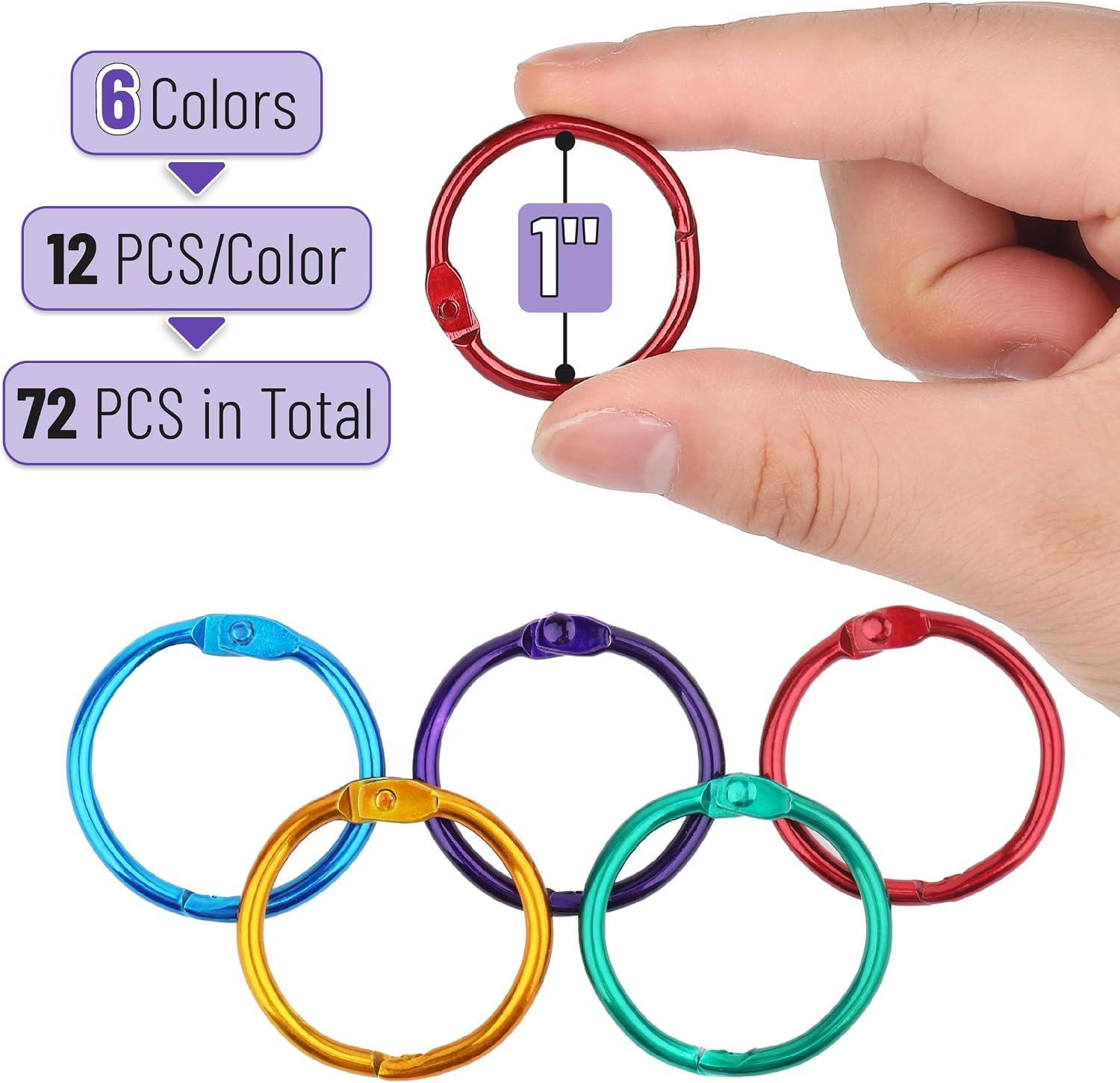 image:imageMr Pen Loose Leaf Binder Book Rings 2 Inch 20 Pack  Metal Binder Rings for Index Cards Keychains School Home Office SilverAssorted Colors