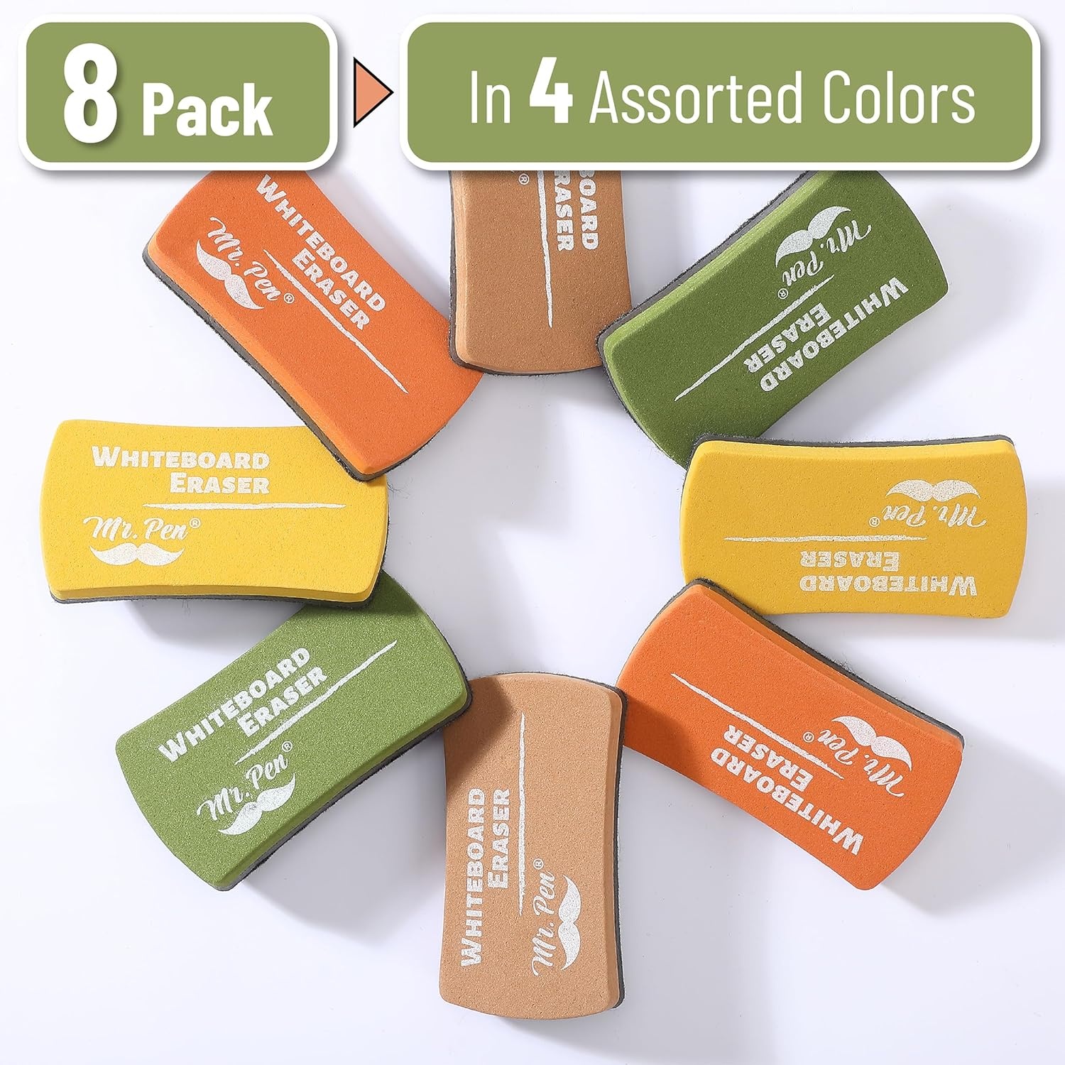image:imageMr Pen Magnetic Dry Erase Erasers 4 x 2 8 Pack Assorted Colors  Magnetic Whiteboard Dry Erase Erasers Bulk for Kids Teachers Students and Classroom SuppliesEarthy