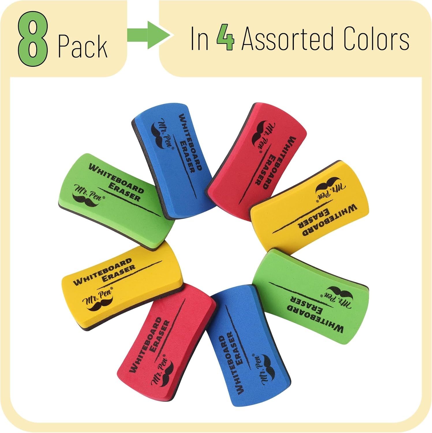 image:imageMr Pen Magnetic Dry Erase Erasers 4 x 2 8 Pack Assorted Colors  Magnetic Whiteboard Dry Erase Erasers Bulk for Kids Teachers Students and Classroom SuppliesVibrant