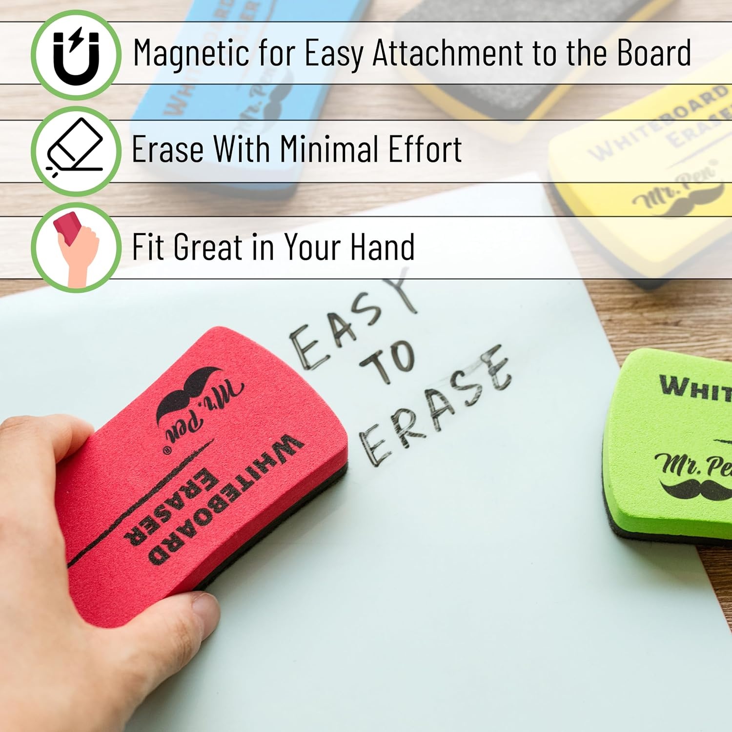 image:imageMr Pen Magnetic Dry Erase Erasers 4 x 2 8 Pack Assorted Colors  Magnetic Whiteboard Dry Erase Erasers Bulk for Kids Teachers Students and Classroom SuppliesVibrant