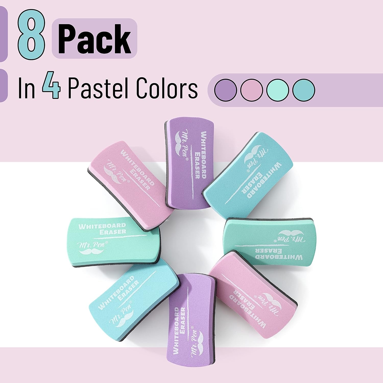 image:imageMr Pen Magnetic Dry Erase Erasers 4 x 2 8 Pack Assorted Colors  Magnetic Whiteboard Dry Erase Erasers Bulk for Kids Teachers Students and Classroom SuppliesPastel