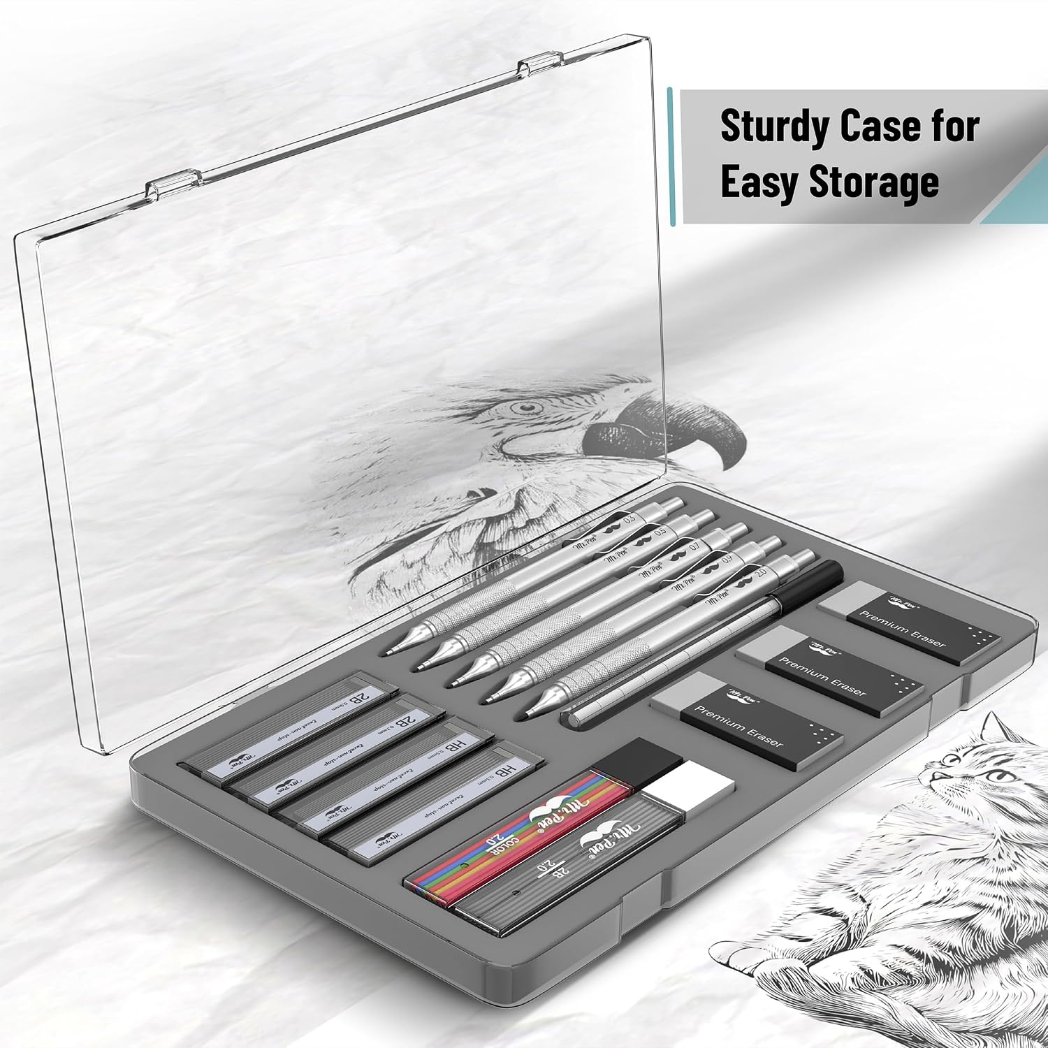 image:imageMr Pen Professional Metal Mechanical Pencil Set with Lead Refills amp Erase  rs 5 Pack 5 Sizes 03 05 07 09 amp 2mm 6x Tubes HB 2B amp Colored Lead Refills for School Supplies Drawing Sketching