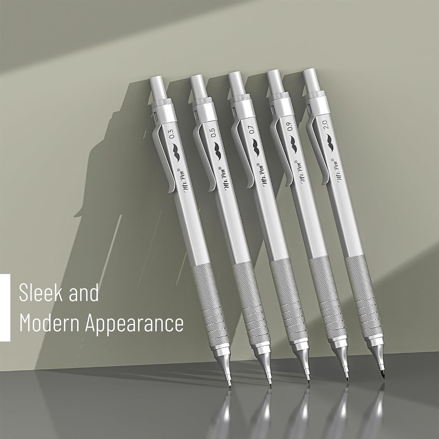 image:imageMr Pen Professional Metal Mechanical Pencil Set with Lead Refills amp Erase  rs 5 Pack 5 Sizes 03 05 07 09 amp 2mm 6x Tubes HB 2B amp Colored Lead Refills for School Supplies Drawing Sketching