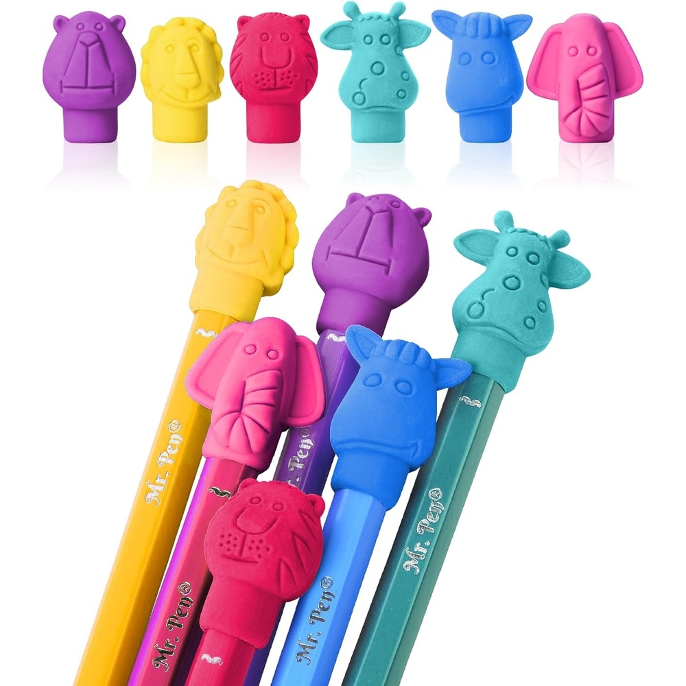 image:imageMr Pen Animal Pencil Top Eraser 60 Pack 6 Assorted Styles  Colorful Cute Animal Designs LatexFree NonToxic Cap Pencil Erasers for Kids TeachersCandy