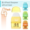 image:imageMr Pen Pencil Sharpener amp Eraser 4 Pack  2in1 Manual Sharpeners with Canister 2 Sharpening Holes for Standard amp Jumbo Pencils Colorful Dual Hole Design for SchoolYellow  Orange  Blue  Green